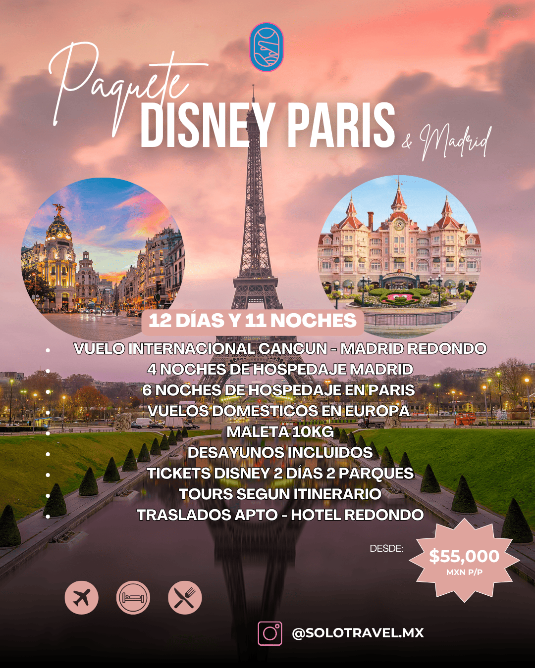 Paquete de viaje a Francia y España