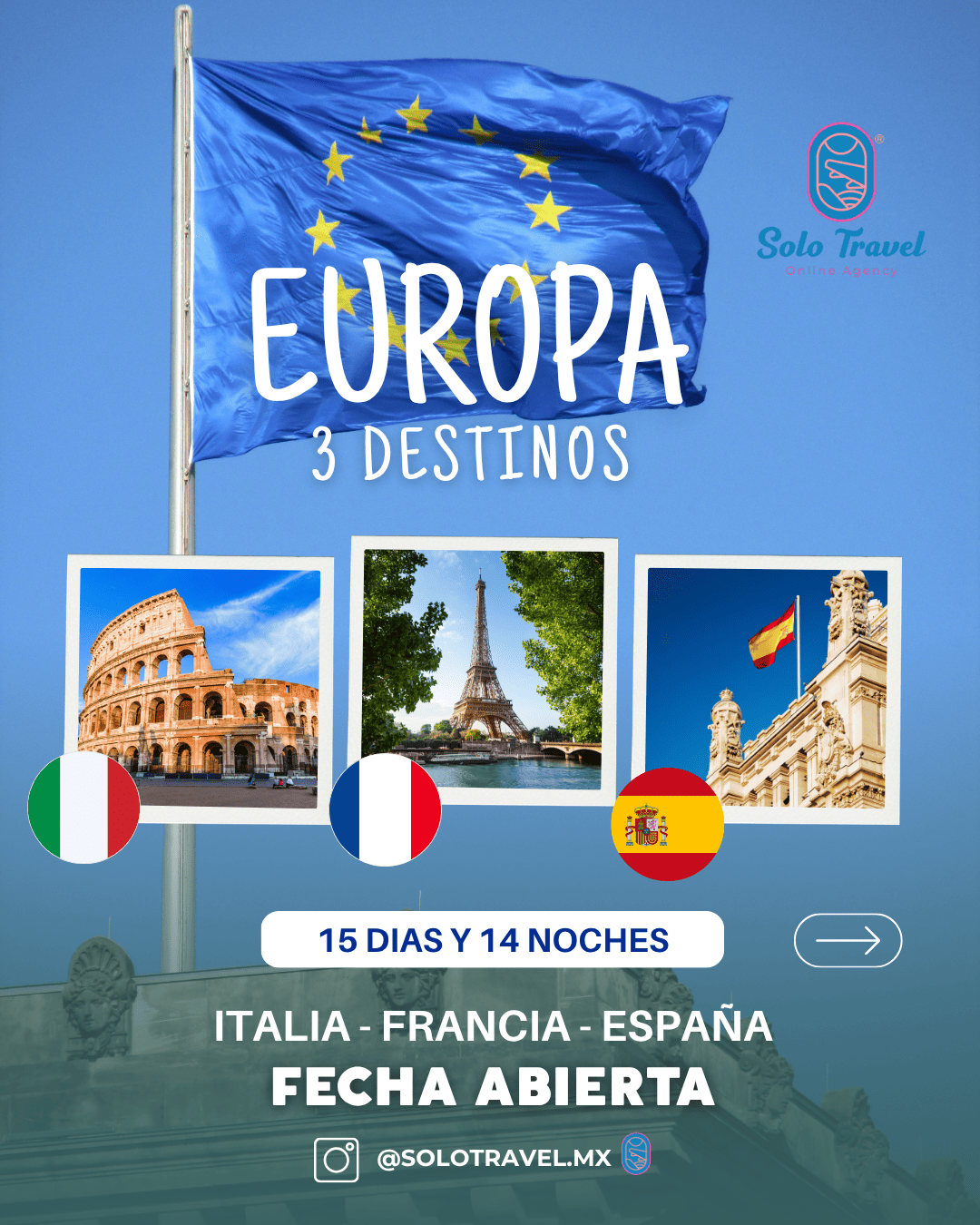 Paquete de viaje a España, Francia e Italia